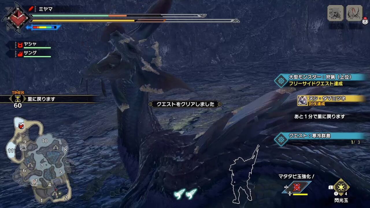 【モンハンライズ】モンスターを狩猟した瞬間の演出をスキップして通常の視点に戻す方法