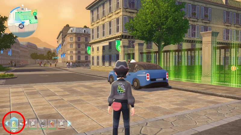 ポケモンZAの手持ちポケモン一覧画面。先頭のチコリータが選択されている。