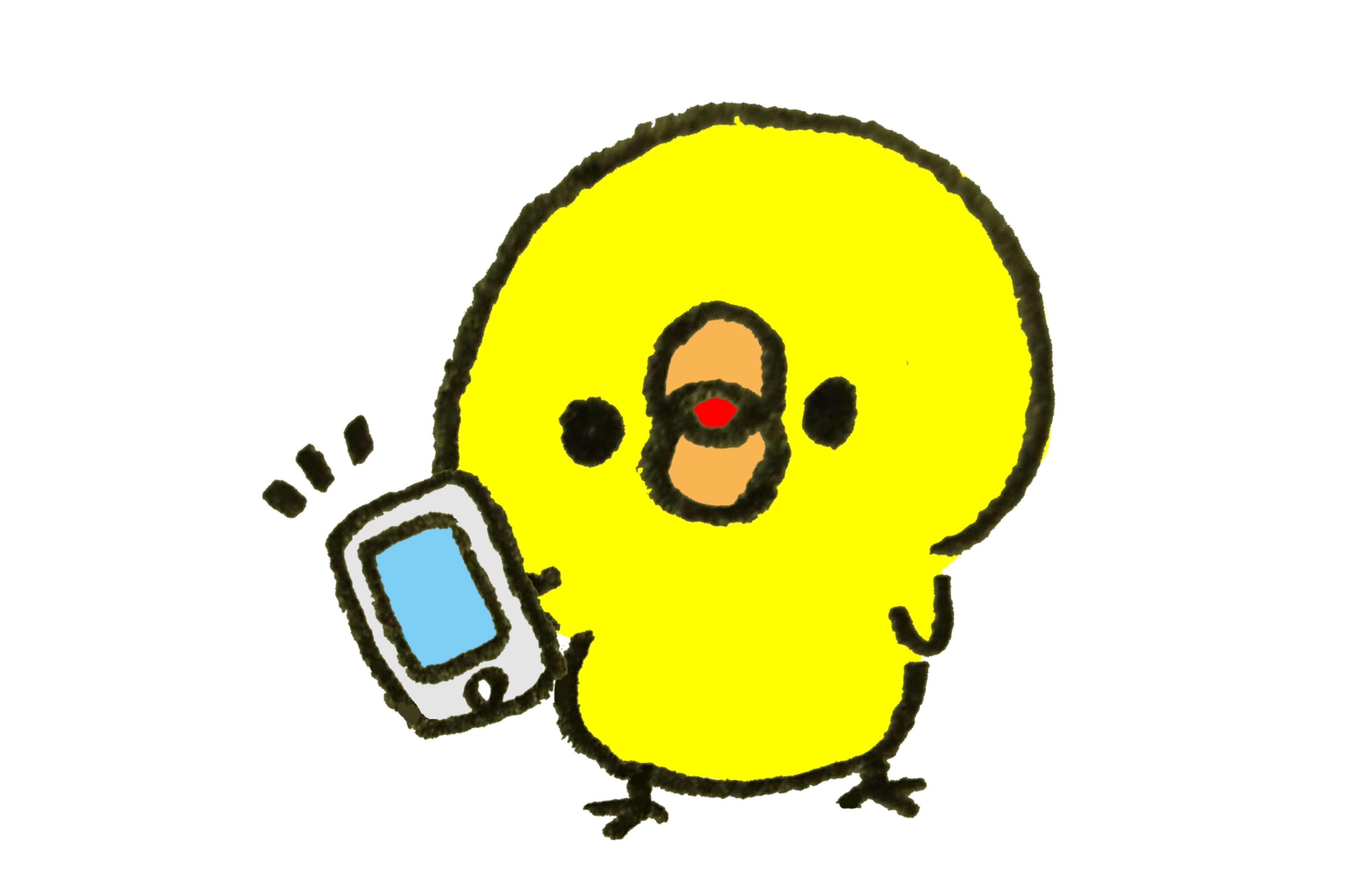 Twittterをチェックするヒヨコ
